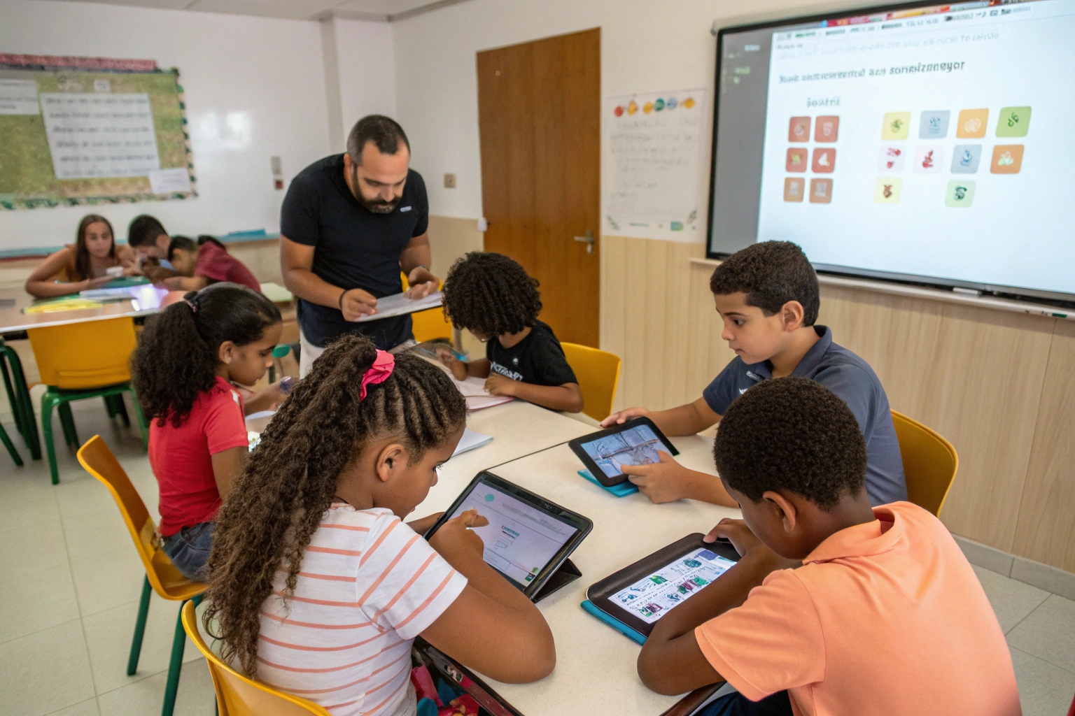 Estudantes usando a plataforma